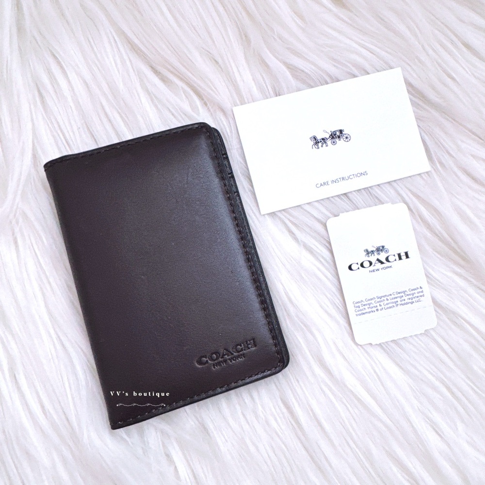 NWT Coach Card Wallet Bifold Sport Calf Smooth Leather Chestnut Dk Brown 22840